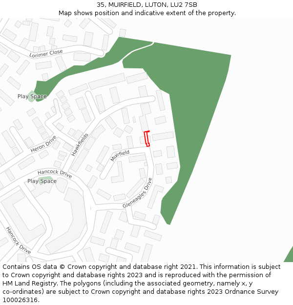 35, MUIRFIELD, LUTON, LU2 7SB: Location map and indicative extent of plot