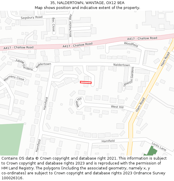 35, NALDERTOWN, WANTAGE, OX12 9EA: Location map and indicative extent of plot