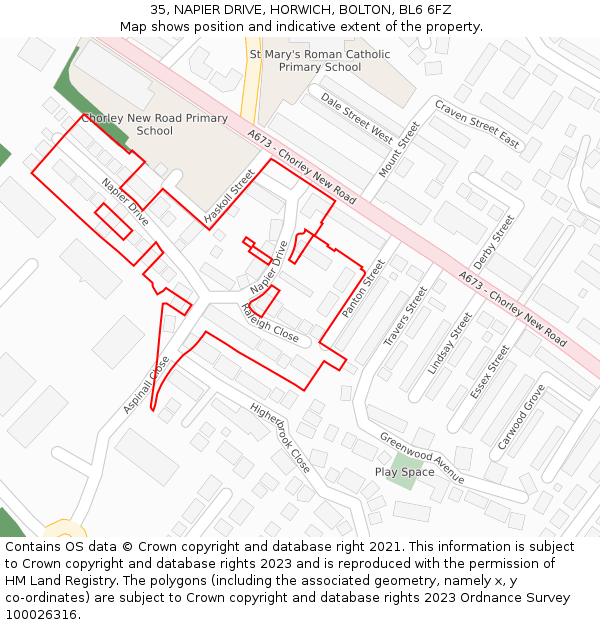 35, NAPIER DRIVE, HORWICH, BOLTON, BL6 6FZ: Location map and indicative extent of plot