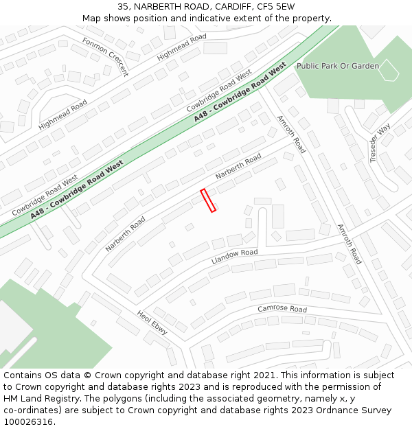35, NARBERTH ROAD, CARDIFF, CF5 5EW: Location map and indicative extent of plot