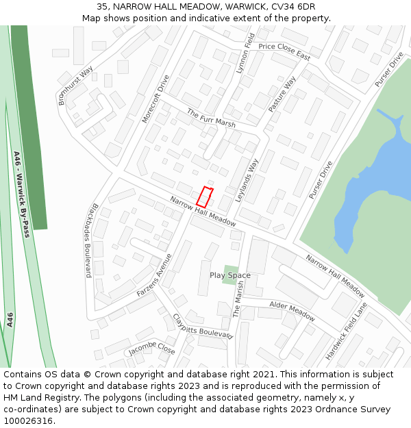 35, NARROW HALL MEADOW, WARWICK, CV34 6DR: Location map and indicative extent of plot