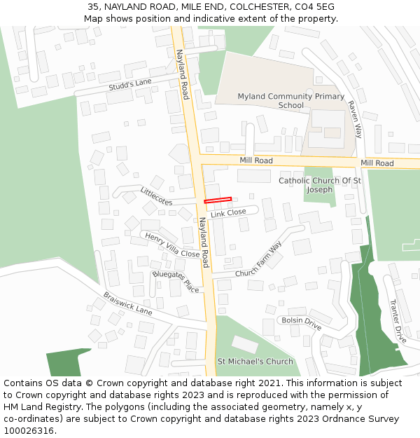 35, NAYLAND ROAD, MILE END, COLCHESTER, CO4 5EG: Location map and indicative extent of plot