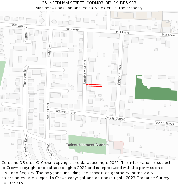 35, NEEDHAM STREET, CODNOR, RIPLEY, DE5 9RR: Location map and indicative extent of plot