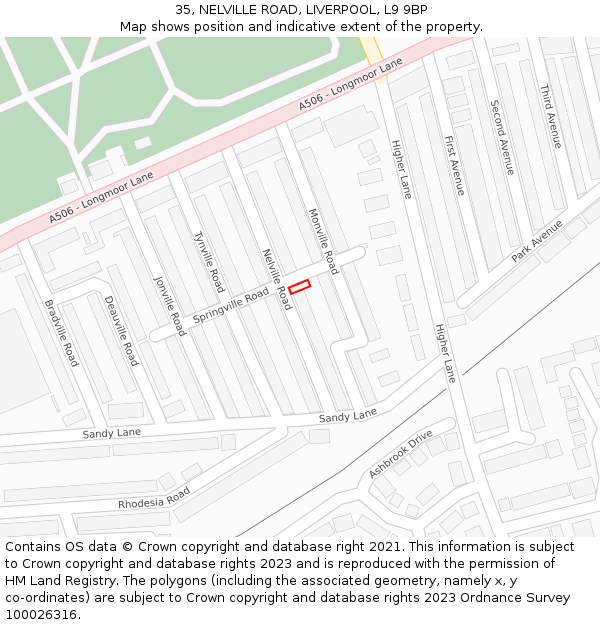 35, NELVILLE ROAD, LIVERPOOL, L9 9BP: Location map and indicative extent of plot