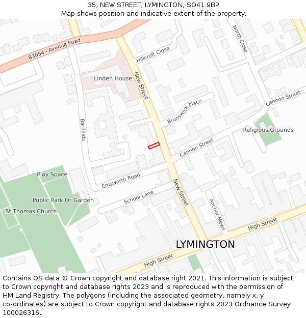 35, NEW STREET, LYMINGTON, SO41 9BP: Location map and indicative extent of plot