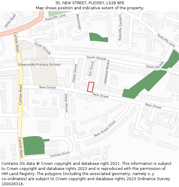 35, NEW STREET, PUDSEY, LS28 8PE: Location map and indicative extent of plot