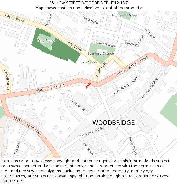 35, NEW STREET, WOODBRIDGE, IP12 1DZ: Location map and indicative extent of plot