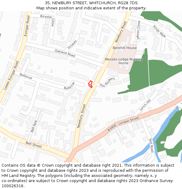 35, NEWBURY STREET, WHITCHURCH, RG28 7DS: Location map and indicative extent of plot