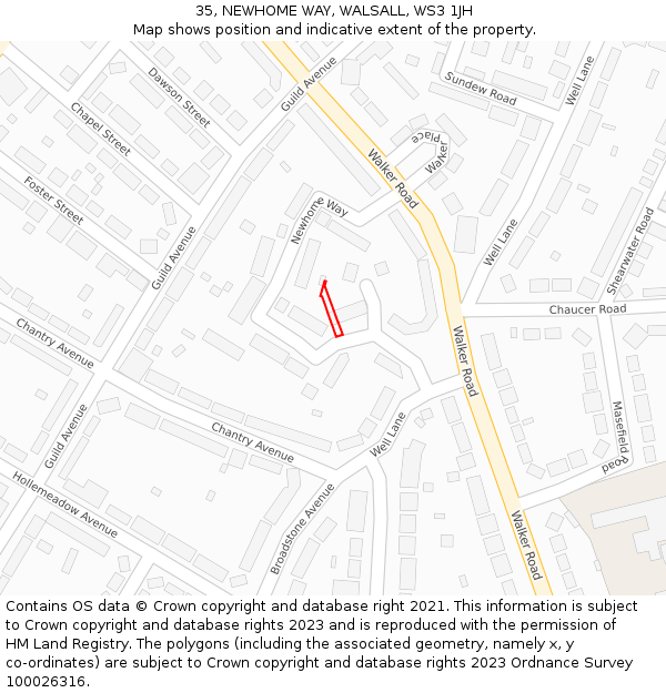 35, NEWHOME WAY, WALSALL, WS3 1JH: Location map and indicative extent of plot
