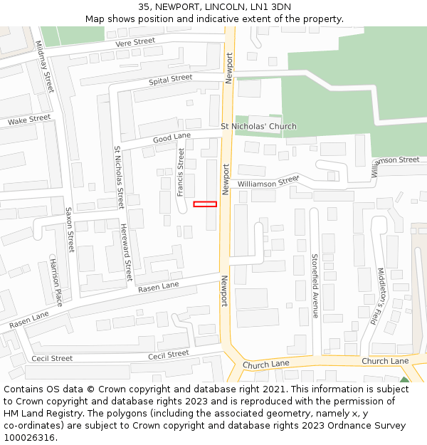 35, NEWPORT, LINCOLN, LN1 3DN: Location map and indicative extent of plot