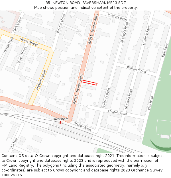 35, NEWTON ROAD, FAVERSHAM, ME13 8DZ: Location map and indicative extent of plot