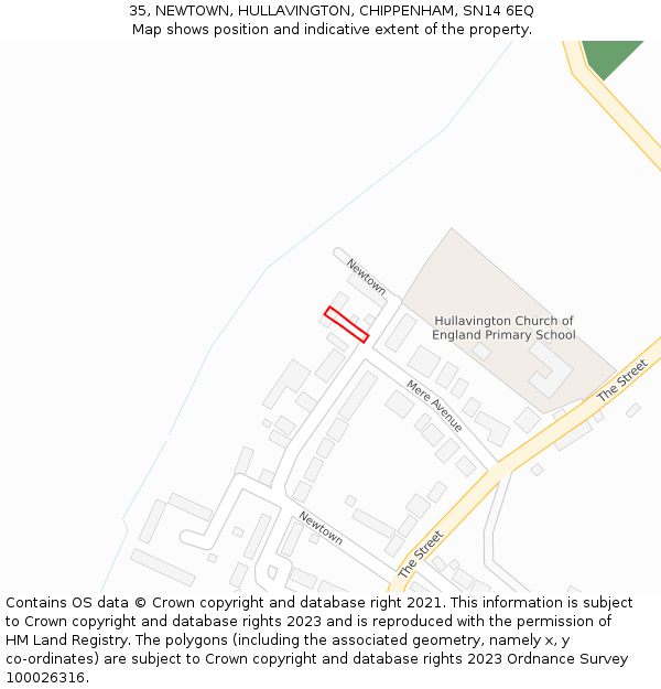 35, NEWTOWN, HULLAVINGTON, CHIPPENHAM, SN14 6EQ: Location map and indicative extent of plot