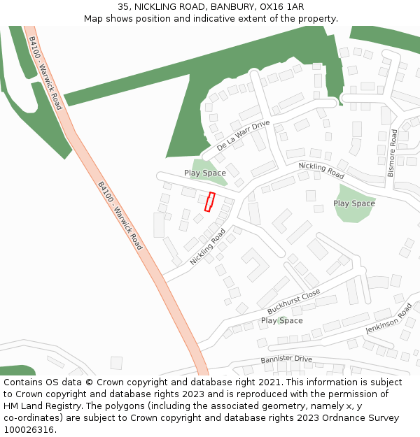 35, NICKLING ROAD, BANBURY, OX16 1AR: Location map and indicative extent of plot