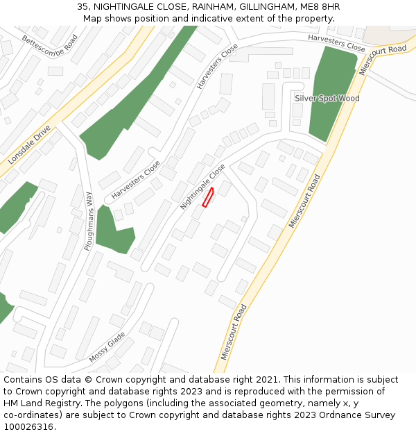 35, NIGHTINGALE CLOSE, RAINHAM, GILLINGHAM, ME8 8HR: Location map and indicative extent of plot