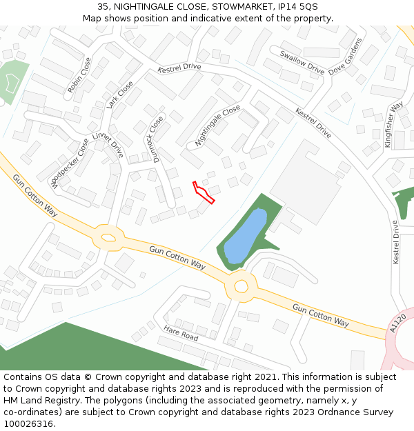 35, NIGHTINGALE CLOSE, STOWMARKET, IP14 5QS: Location map and indicative extent of plot