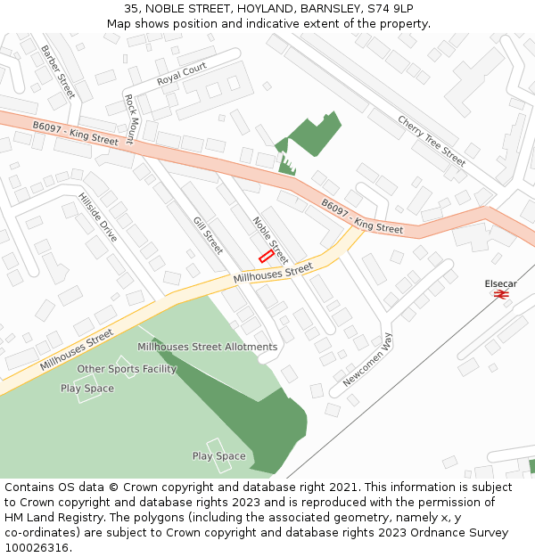 35, NOBLE STREET, HOYLAND, BARNSLEY, S74 9LP: Location map and indicative extent of plot