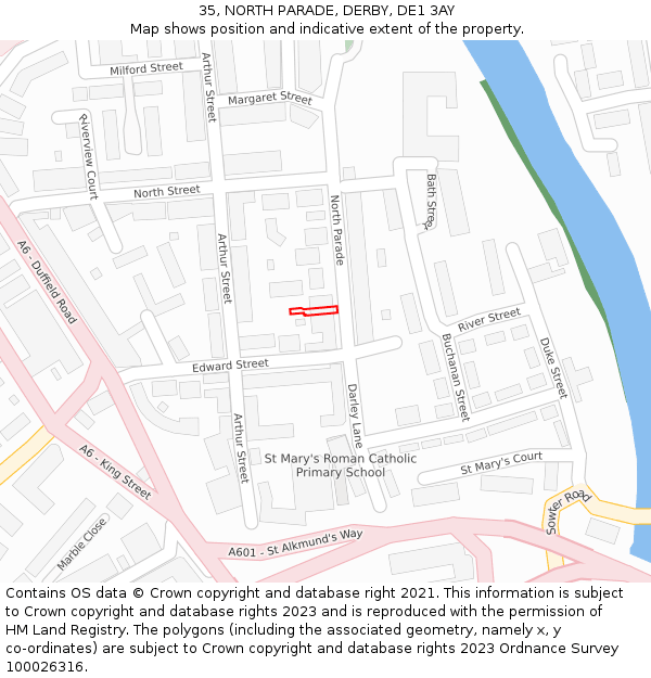 35, NORTH PARADE, DERBY, DE1 3AY: Location map and indicative extent of plot
