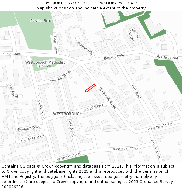 35, NORTH PARK STREET, DEWSBURY, WF13 4LZ: Location map and indicative extent of plot