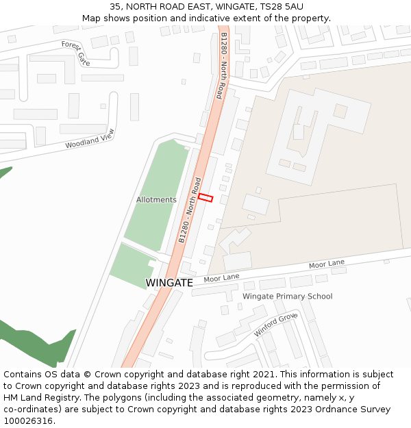 35, NORTH ROAD EAST, WINGATE, TS28 5AU: Location map and indicative extent of plot