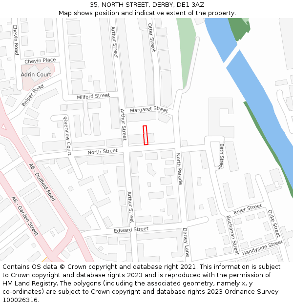 35, NORTH STREET, DERBY, DE1 3AZ: Location map and indicative extent of plot