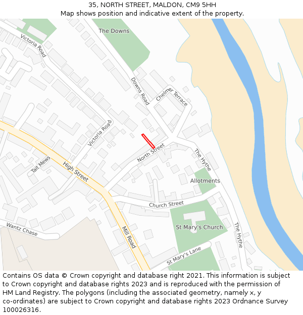 35, NORTH STREET, MALDON, CM9 5HH: Location map and indicative extent of plot