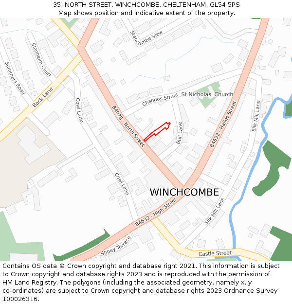 35, NORTH STREET, WINCHCOMBE, CHELTENHAM, GL54 5PS: Location map and indicative extent of plot