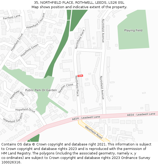 35, NORTHFIELD PLACE, ROTHWELL, LEEDS, LS26 0SL: Location map and indicative extent of plot