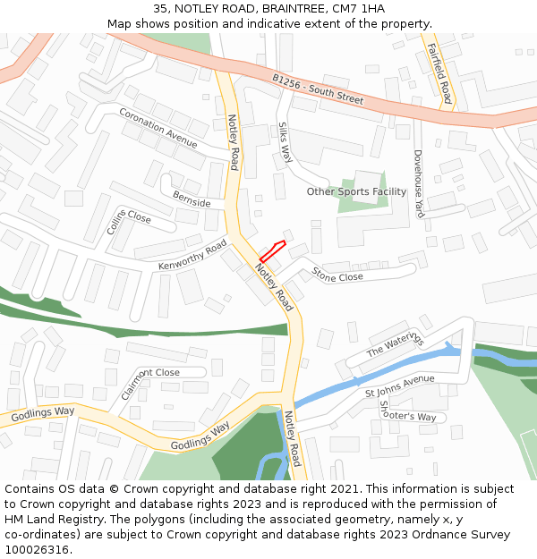 35, NOTLEY ROAD, BRAINTREE, CM7 1HA: Location map and indicative extent of plot