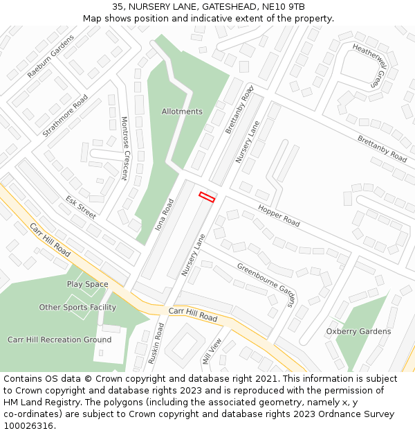 35, NURSERY LANE, GATESHEAD, NE10 9TB: Location map and indicative extent of plot