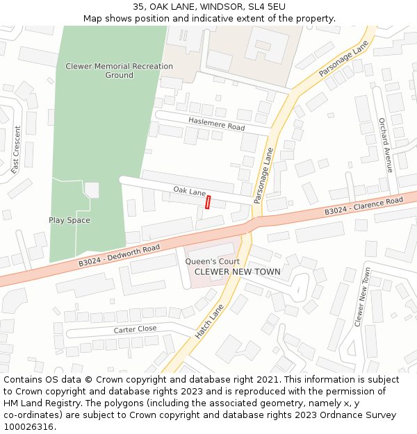 35, OAK LANE, WINDSOR, SL4 5EU: Location map and indicative extent of plot