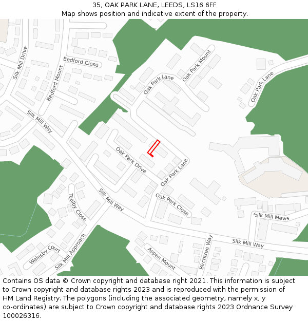 35, OAK PARK LANE, LEEDS, LS16 6FF: Location map and indicative extent of plot