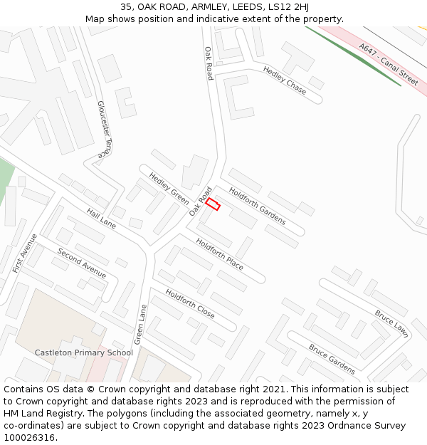 35, OAK ROAD, ARMLEY, LEEDS, LS12 2HJ: Location map and indicative extent of plot