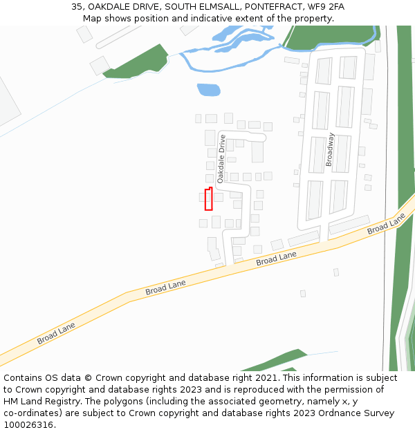 35, OAKDALE DRIVE, SOUTH ELMSALL, PONTEFRACT, WF9 2FA: Location map and indicative extent of plot
