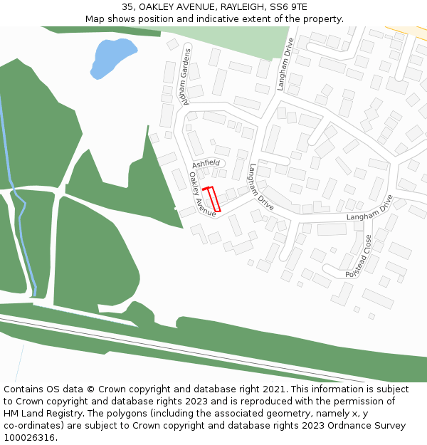 35, OAKLEY AVENUE, RAYLEIGH, SS6 9TE: Location map and indicative extent of plot