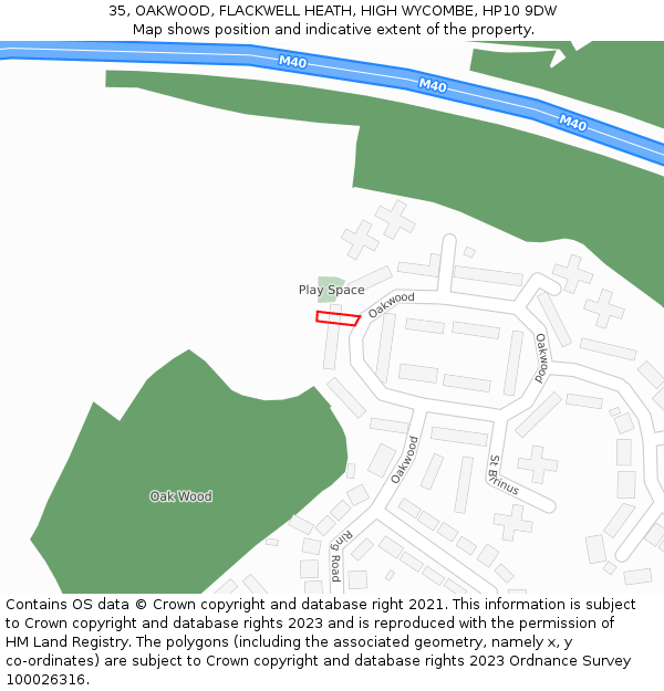 35, OAKWOOD, FLACKWELL HEATH, HIGH WYCOMBE, HP10 9DW: Location map and indicative extent of plot