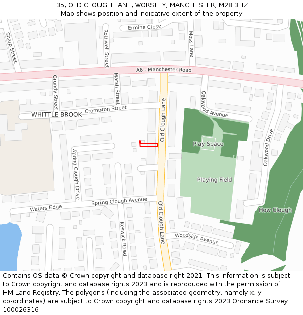 35, OLD CLOUGH LANE, WORSLEY, MANCHESTER, M28 3HZ: Location map and indicative extent of plot