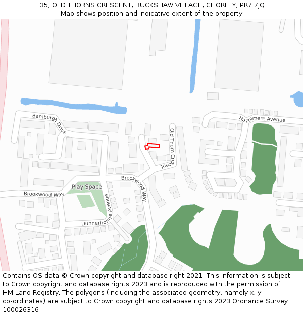 35, OLD THORNS CRESCENT, BUCKSHAW VILLAGE, CHORLEY, PR7 7JQ: Location map and indicative extent of plot