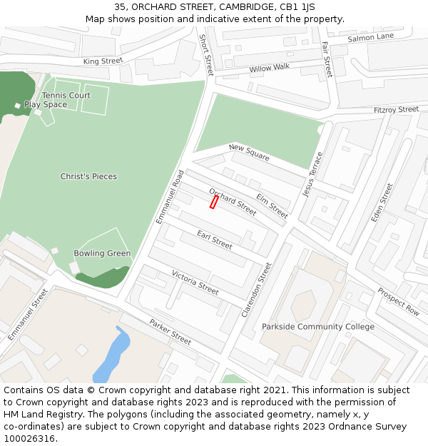 35, ORCHARD STREET, CAMBRIDGE, CB1 1JS: Location map and indicative extent of plot