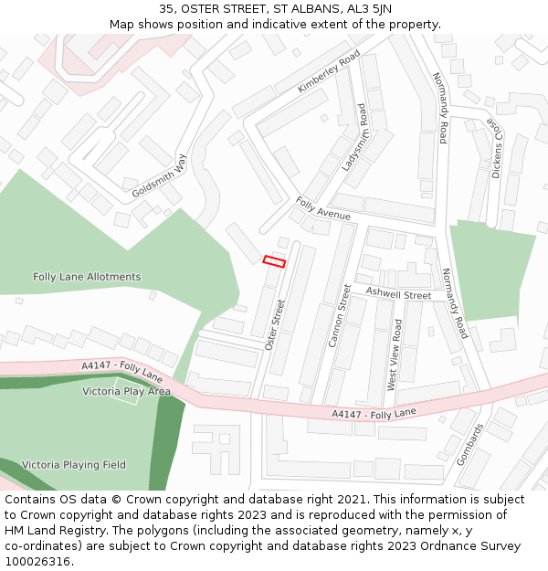 35, OSTER STREET, ST ALBANS, AL3 5JN: Location map and indicative extent of plot