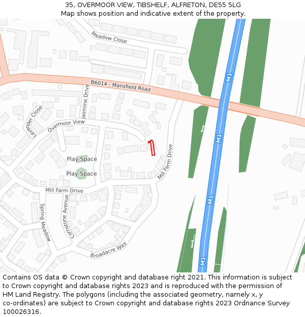 35, OVERMOOR VIEW, TIBSHELF, ALFRETON, DE55 5LG: Location map and indicative extent of plot