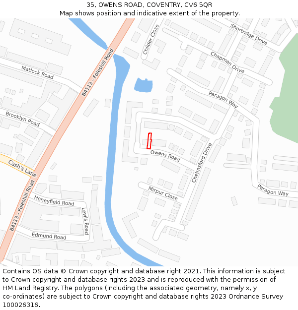 35, OWENS ROAD, COVENTRY, CV6 5QR: Location map and indicative extent of plot