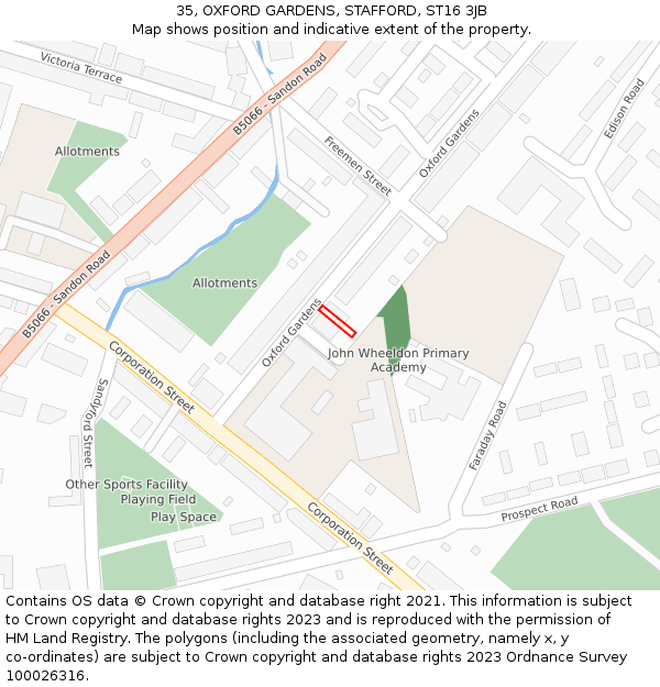 35, OXFORD GARDENS, STAFFORD, ST16 3JB: Location map and indicative extent of plot