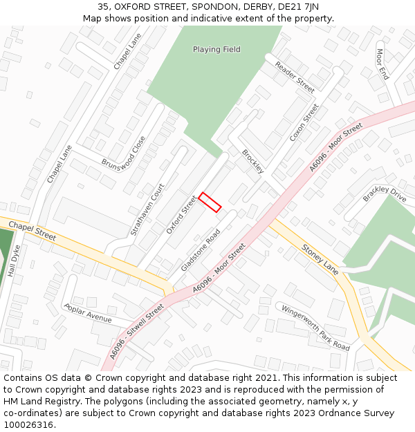 35, OXFORD STREET, SPONDON, DERBY, DE21 7JN: Location map and indicative extent of plot