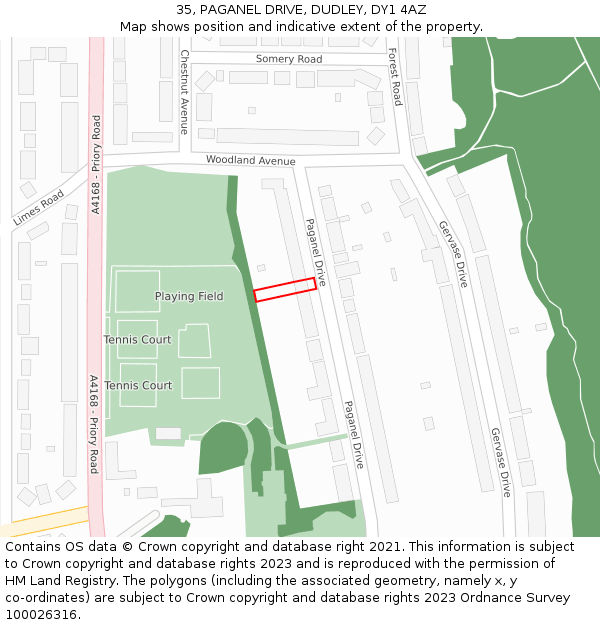 35, PAGANEL DRIVE, DUDLEY, DY1 4AZ: Location map and indicative extent of plot