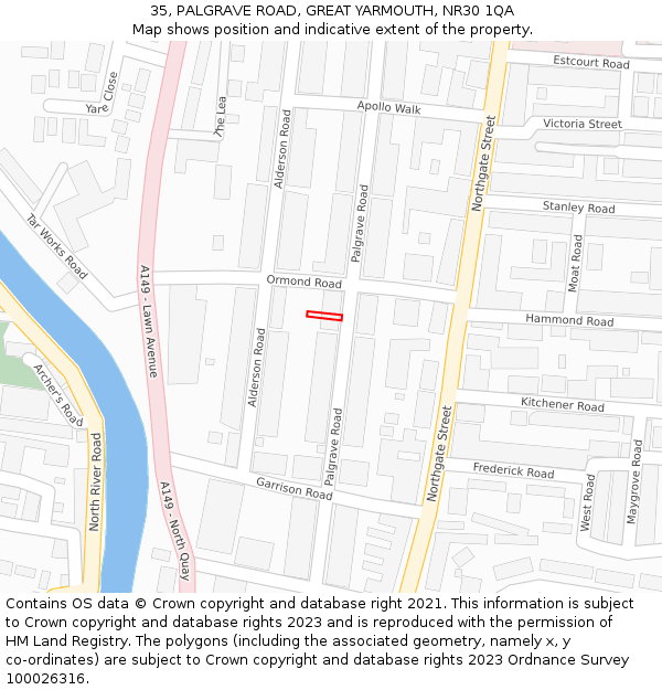 35, PALGRAVE ROAD, GREAT YARMOUTH, NR30 1QA: Location map and indicative extent of plot