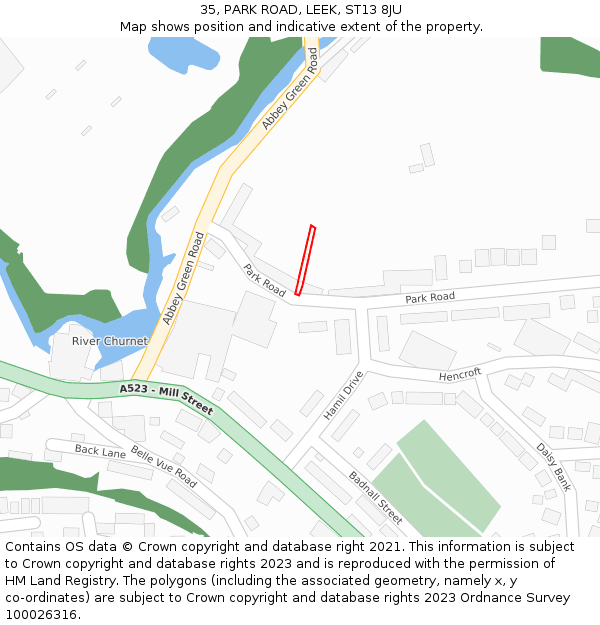 35, PARK ROAD, LEEK, ST13 8JU: Location map and indicative extent of plot