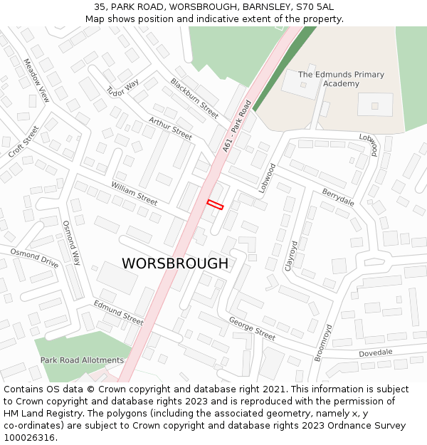 35, PARK ROAD, WORSBROUGH, BARNSLEY, S70 5AL: Location map and indicative extent of plot