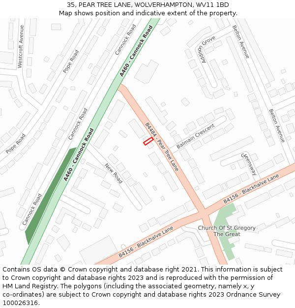 35, PEAR TREE LANE, WOLVERHAMPTON, WV11 1BD: Location map and indicative extent of plot