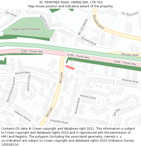 35, PEARTREE ROAD, HERNE BAY, CT6 7EG: Location map and indicative extent of plot
