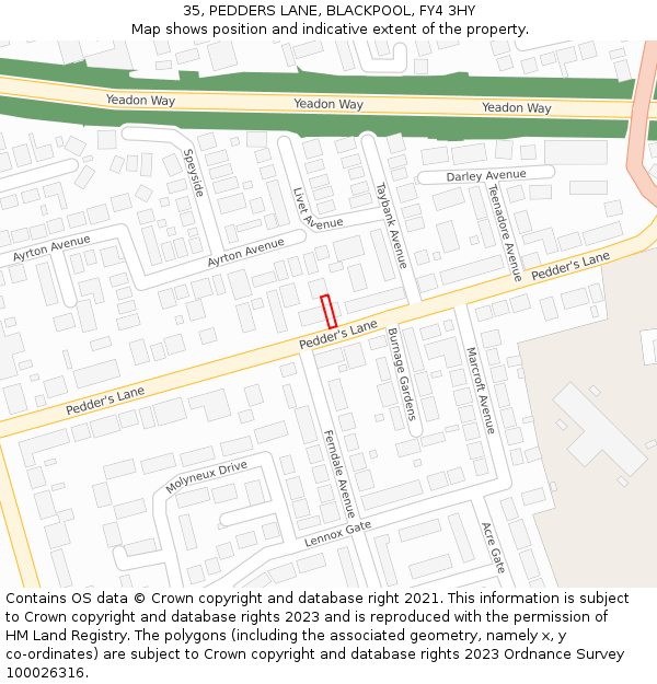 35, PEDDERS LANE, BLACKPOOL, FY4 3HY: Location map and indicative extent of plot